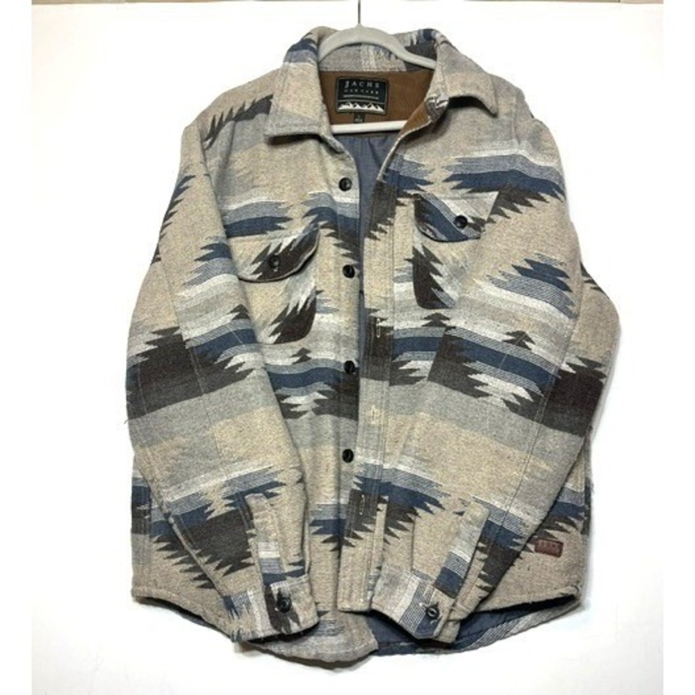 Jachs NY Mens Southwestern Wool Blend Shirt Jacket Blue Tan‎ Geometric Large